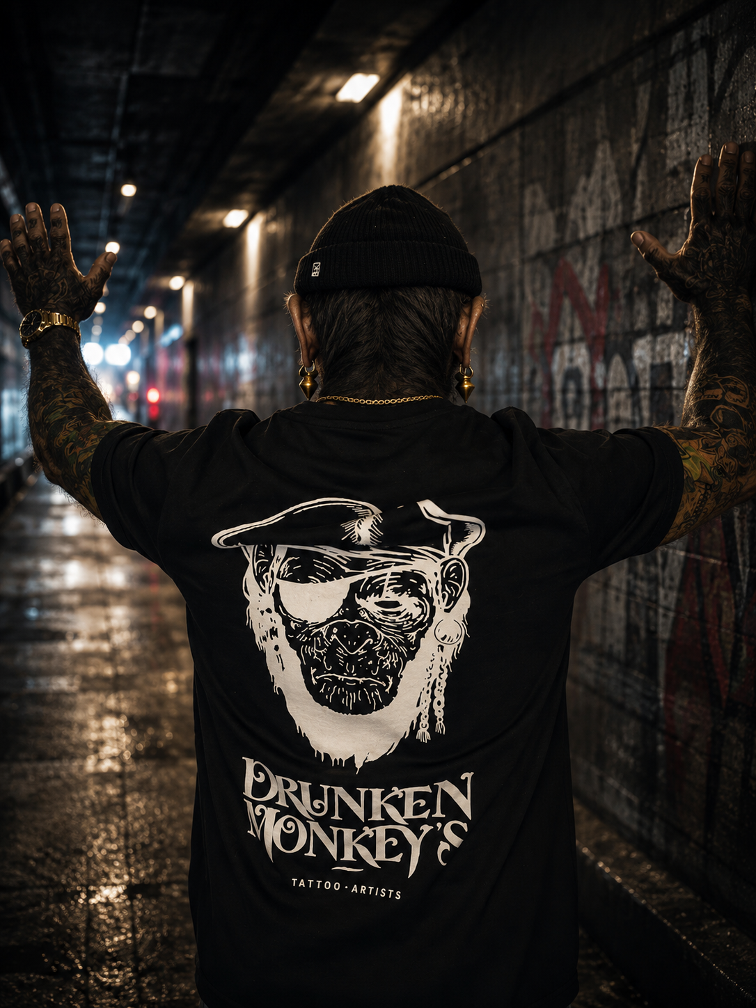 T-Shirt mit Monkey Print - tiefschwarz