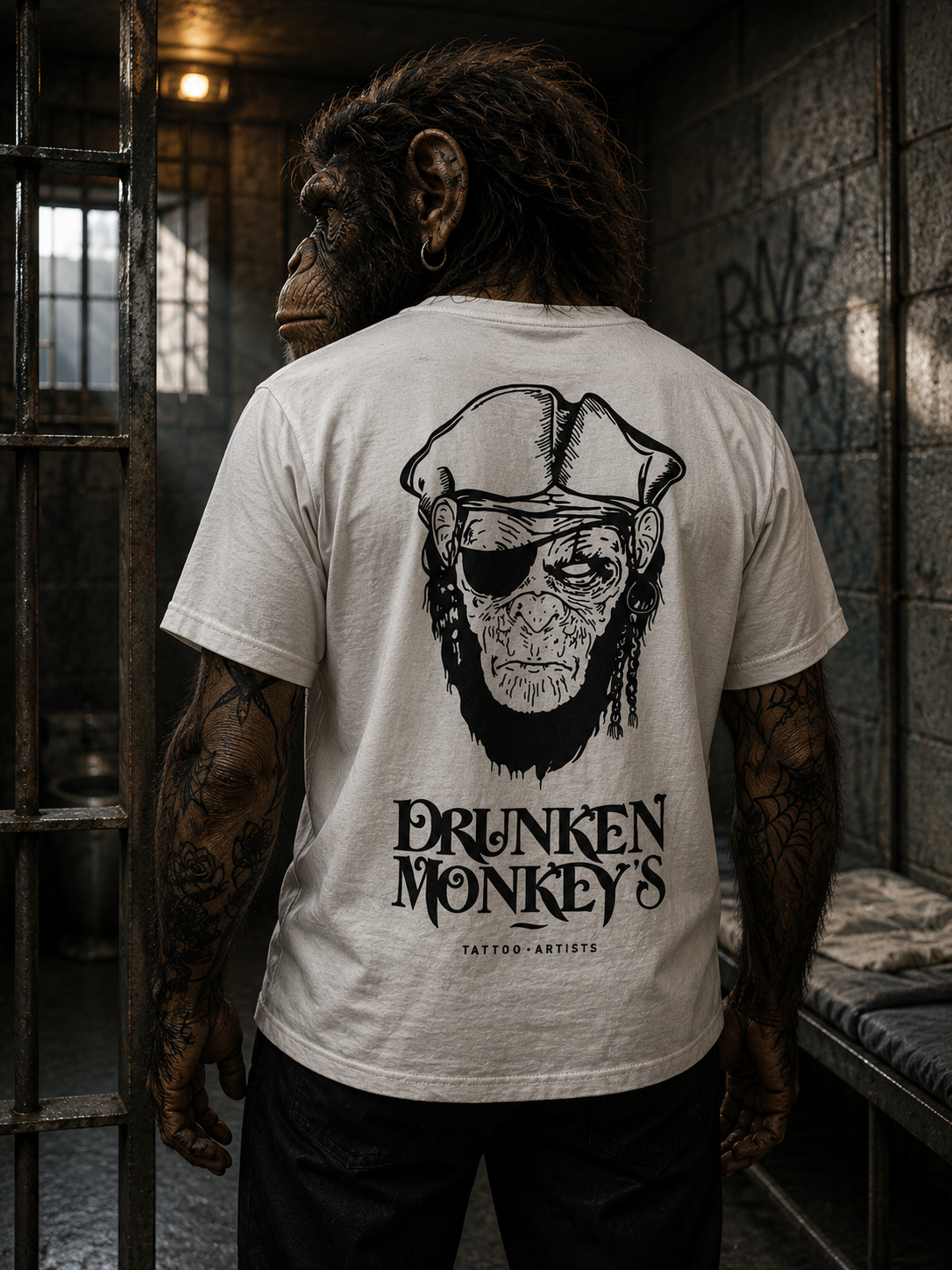 T-Shirt mit Monkey Print (weiß)