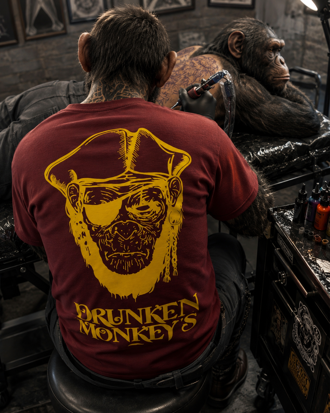 T-Shirt mit Monkey Print Bordeaux