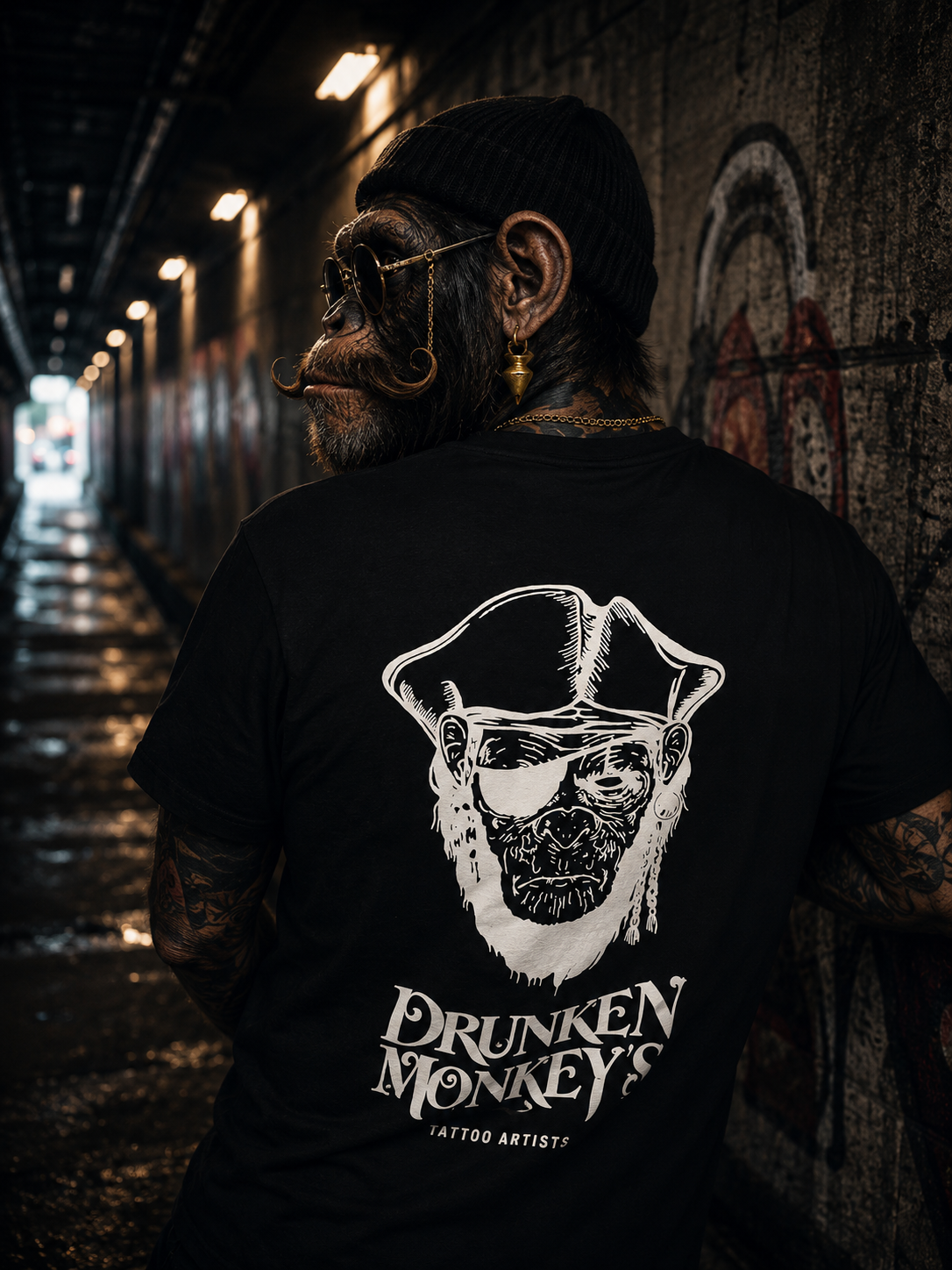 T-Shirt mit Monkey Print - tiefschwarz