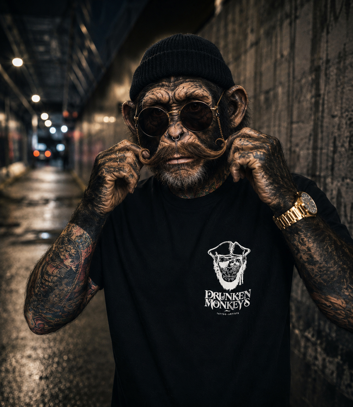 T-Shirt mit Monkey Print - tiefschwarz
